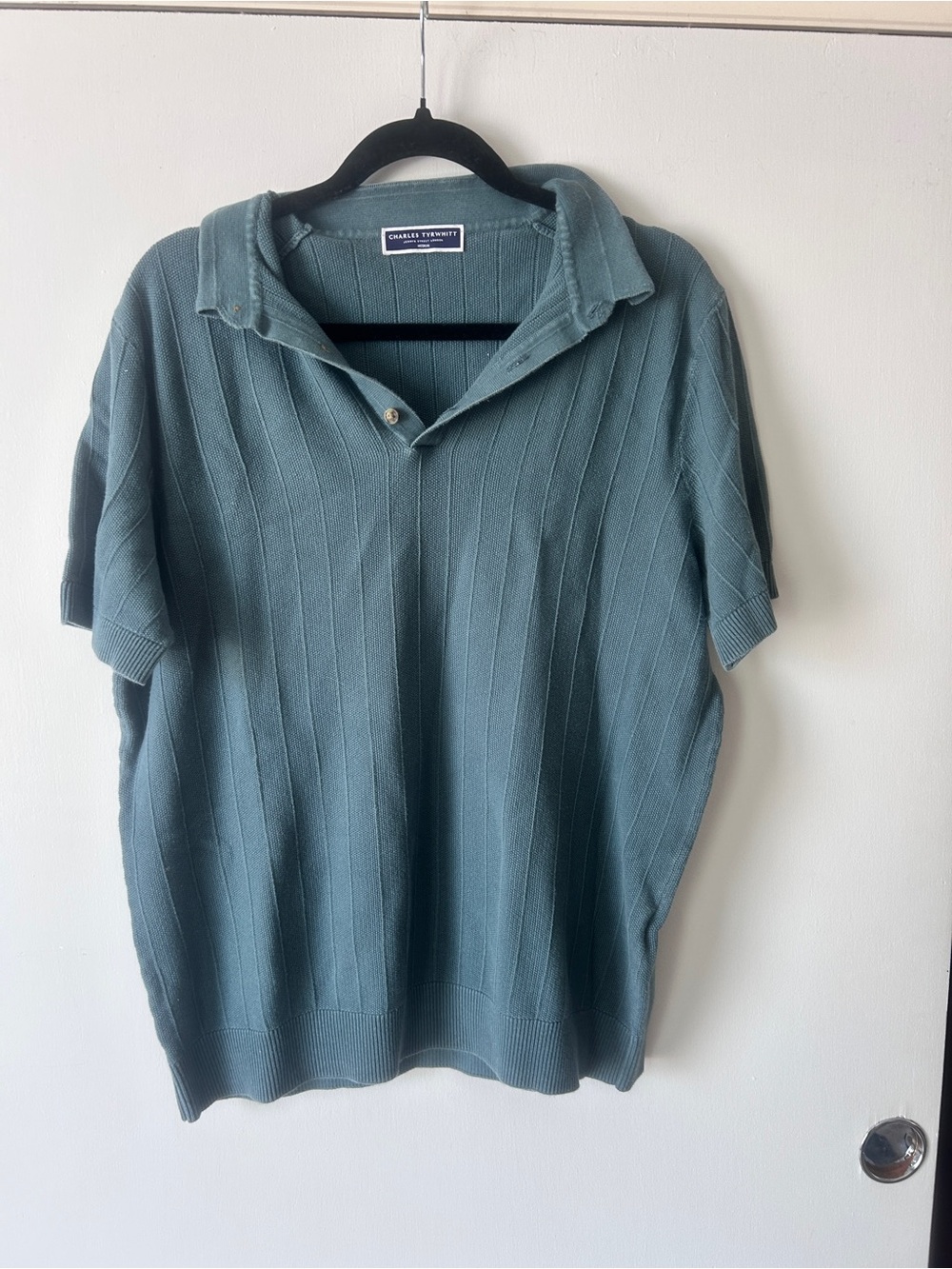 Charles Tyrwhitt Teal Short-Sleeve Ribbed Polo